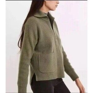 Madewell Glenbrook Half Zip Sweater Merino Wool Olive Green Women's XXS Oversize